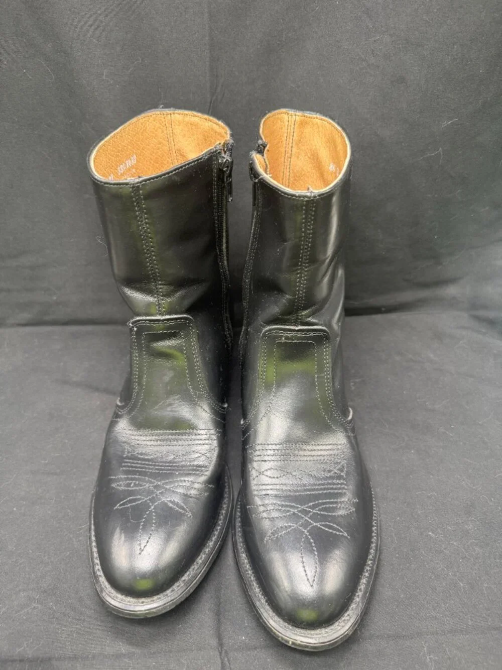 Vintage Men's Black Western Leather Side Zip Ankle Boots Size 8.5 Made in USA